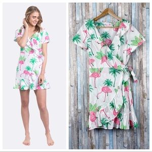Sant Abel S M Ruffled Tie Flamingo Print Wrap Robe